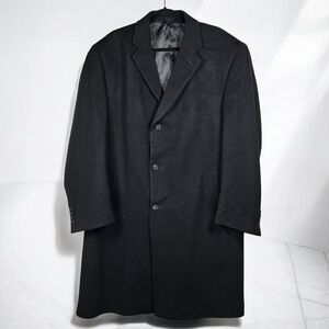 Jos A Bank‎ Overcoat Men 42R Black 100% Cashmere Topcoat Classic Casual Outwear